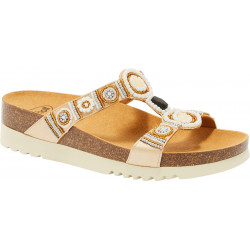 NEW BOGOTA' WEDGE (F) TEXTILE - SATIN LIGHT GOLD/WHITE
 Pointure-36